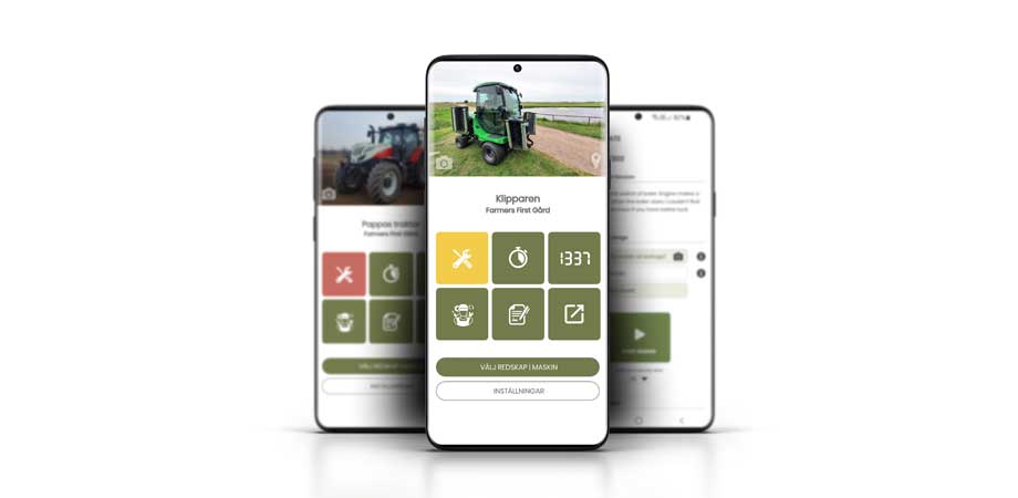 Tre mobiler med Farmers First appen 